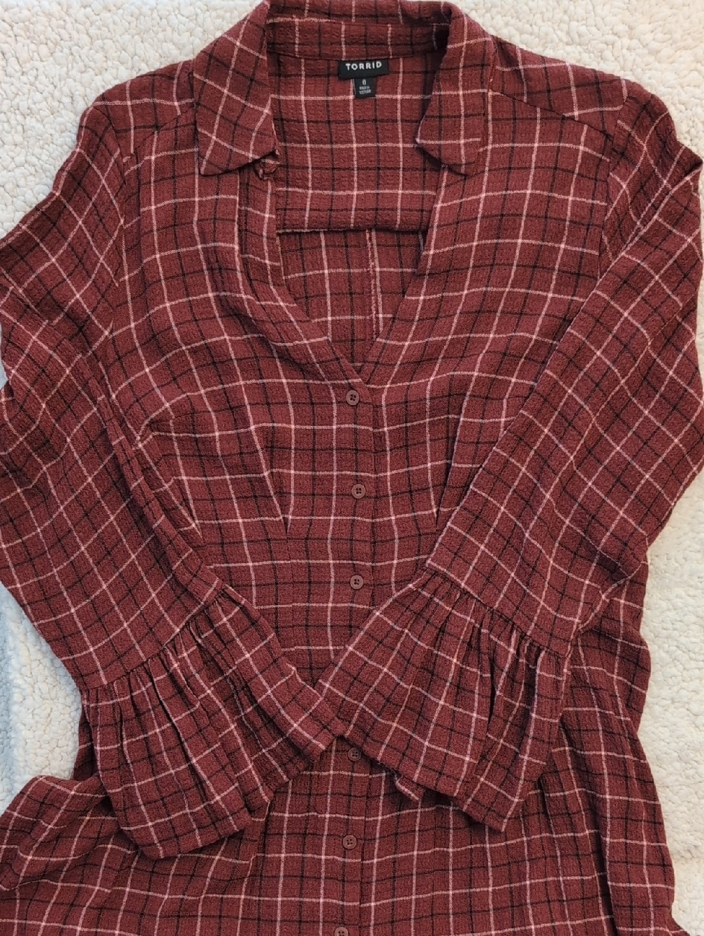 Torrid Rust Plaid Button-Front Dress with Ruffle Cuffs
